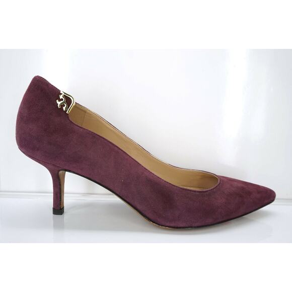 Tory Burch Purple Suede Elizabeth High Heel Pointy Toe Pumps - Picture 2 of 10